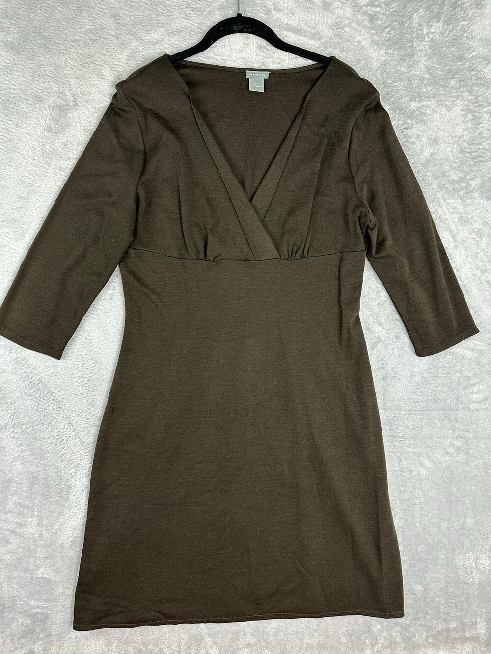 Ann Taylor Chocolate Brown Wool Blend Knee Length 3/4 Sleeve Dress Size 14